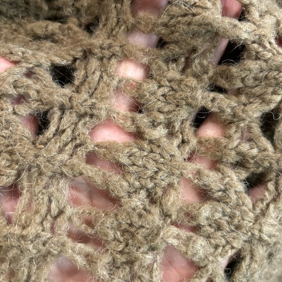 FREE PEOPLE Sz M Open Weave Crochet Style Hooded Pull On 3/4 Sleeves Sweater Top - Picture 6 of 10